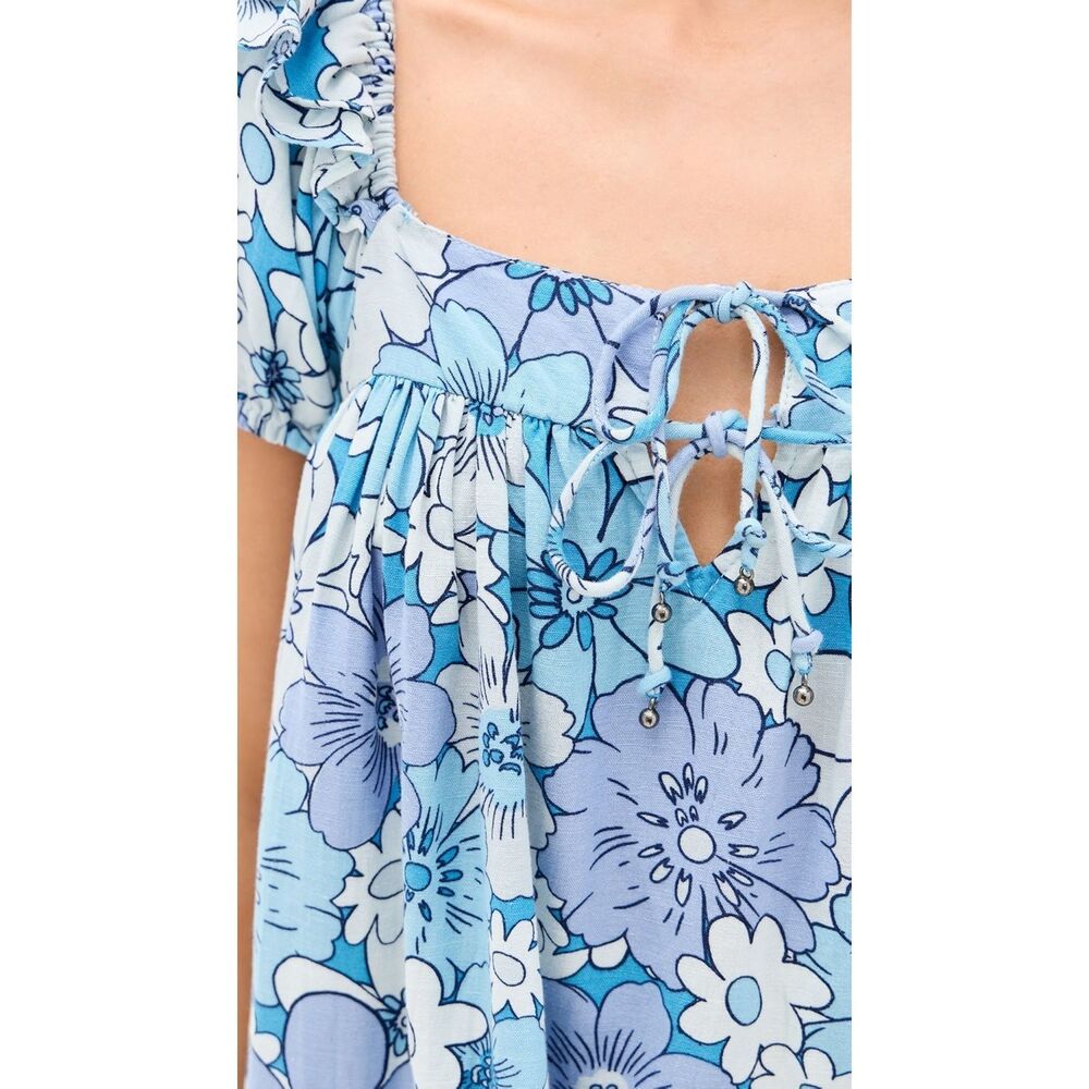 New FREE PEOPLE Maggy Mae Floral Set Top/Shorts Women's Size M Diva Blue Combo - Picture 6 of 9